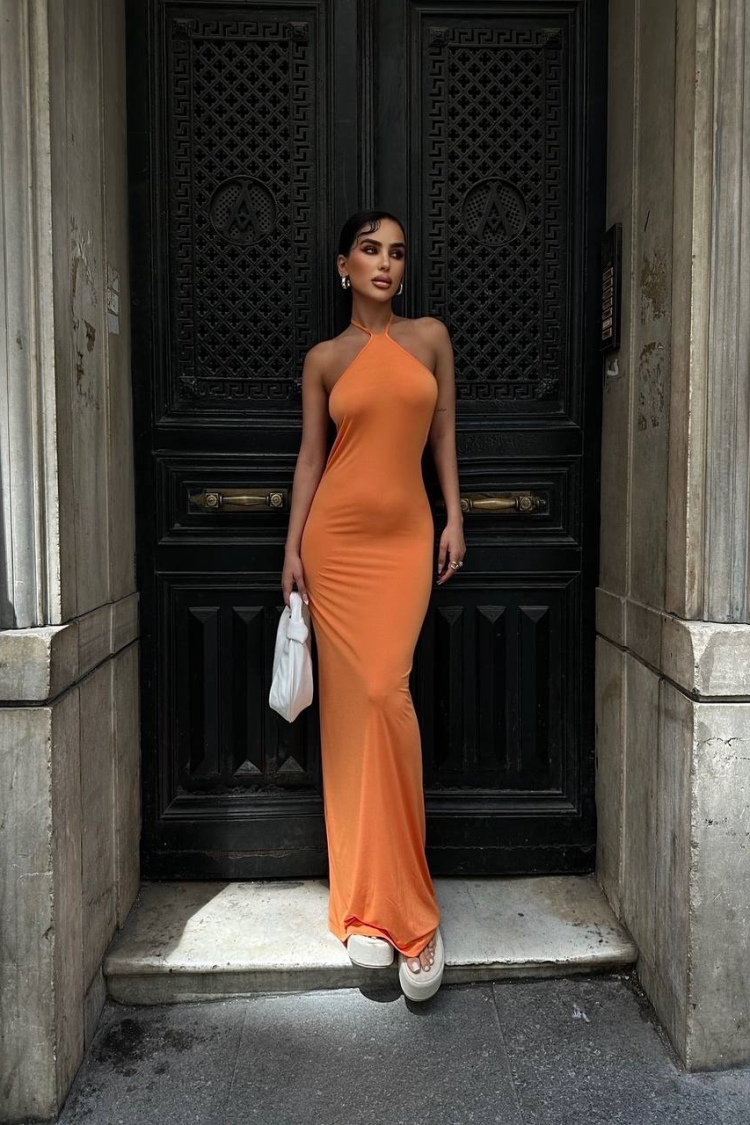 Halter NeckBackless Maxi Length Sandy Dress - Producer: Fiori - Wholesale Women Clothes - TheBS Women