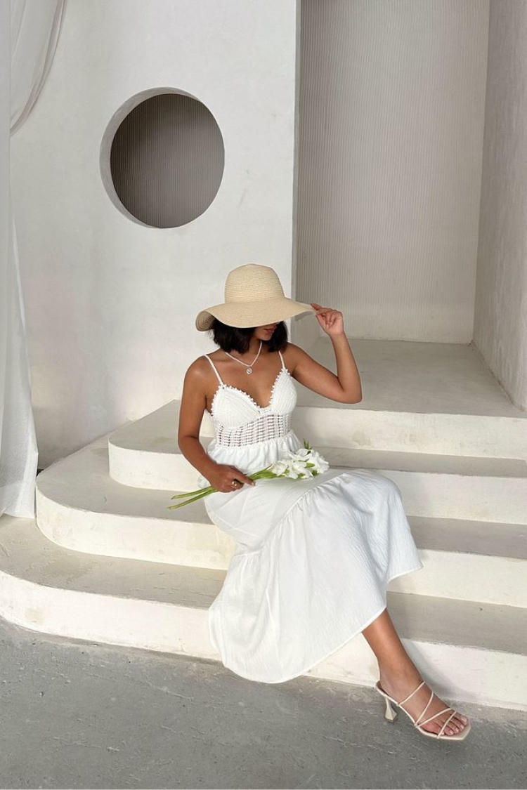 Linen Strappy V-Neck Full-Length Dress - Producer: Topshow - Wholesale Women Clothes - TheBS Women