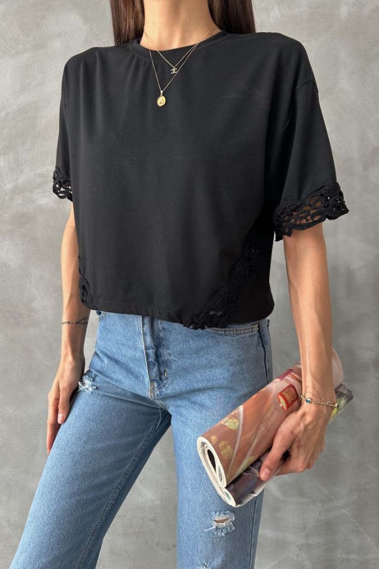 Lace Detailed T-Shirt - Producer: Topshow - Wholesale Women Clothes - TheBS Women