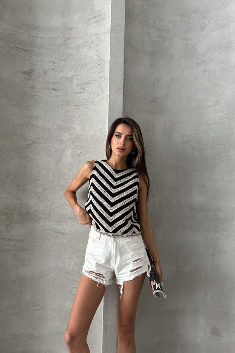 Sleeveless Zebra Pattern Blouse - Black - Producer: Topshow - Wholesale Women Clothes - TheBS Women