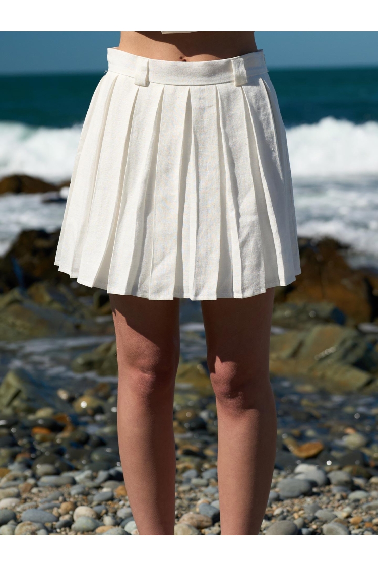 Pleated Linen Mini Skirt White - Brand: Juste - Women & Kids, Baby Clothes Wholesale - TheBS Women