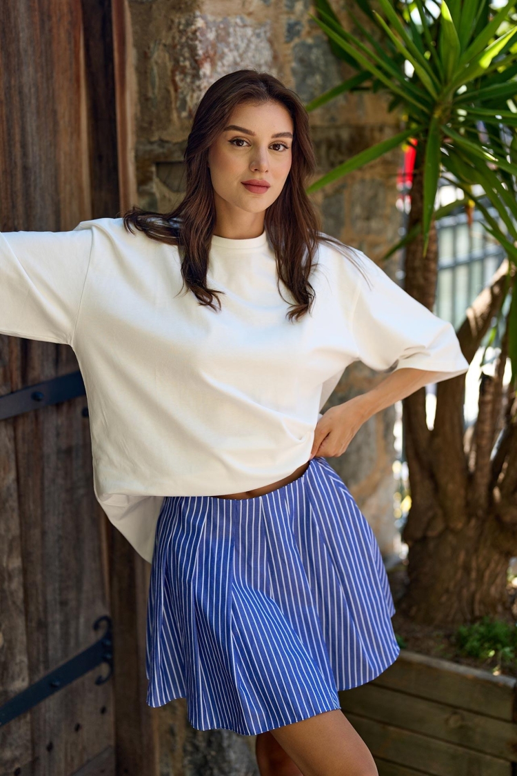 Stripe Pattern Pleated Poplin Mini Skirt - Producer: Juste - Wholesale Women Clothes - TheBS Women