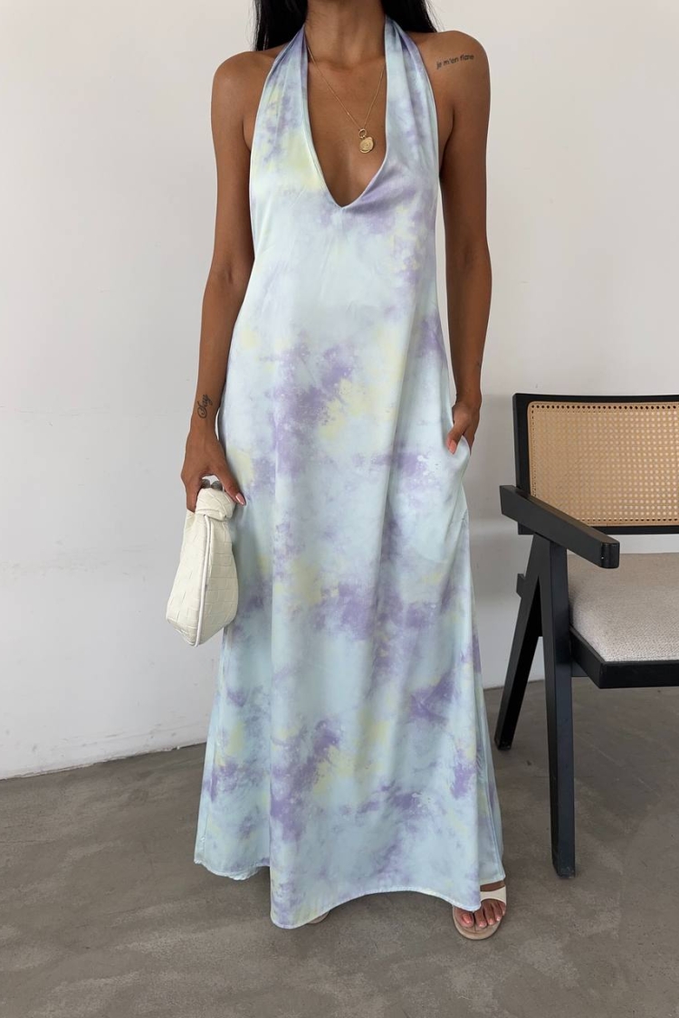 Patterned Maxi Satin Dress - Producer: Fiori - Wholesale Women Clothes - TheBS Women