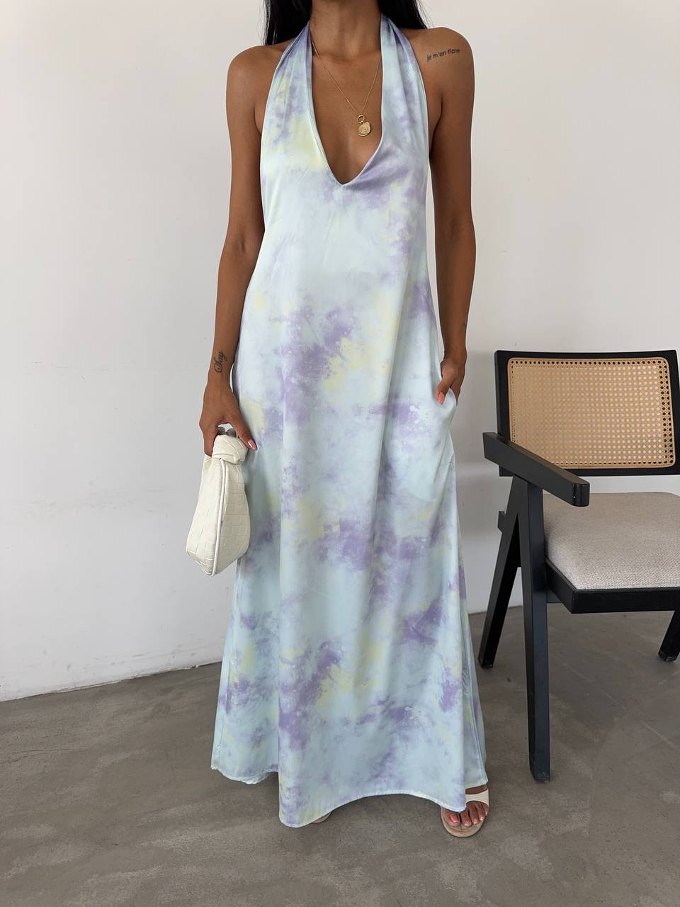 Patterned Maxi Satin Dress - Producer: Fiori - Wholesale Women Clothes - TheBS Women
