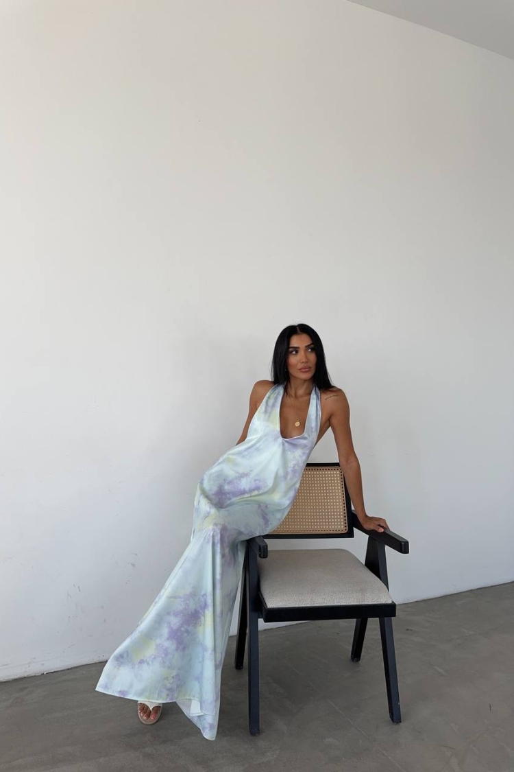 Patterned Maxi Satin Dress - Producer: Fiori - Wholesale Women Clothes - TheBS Women