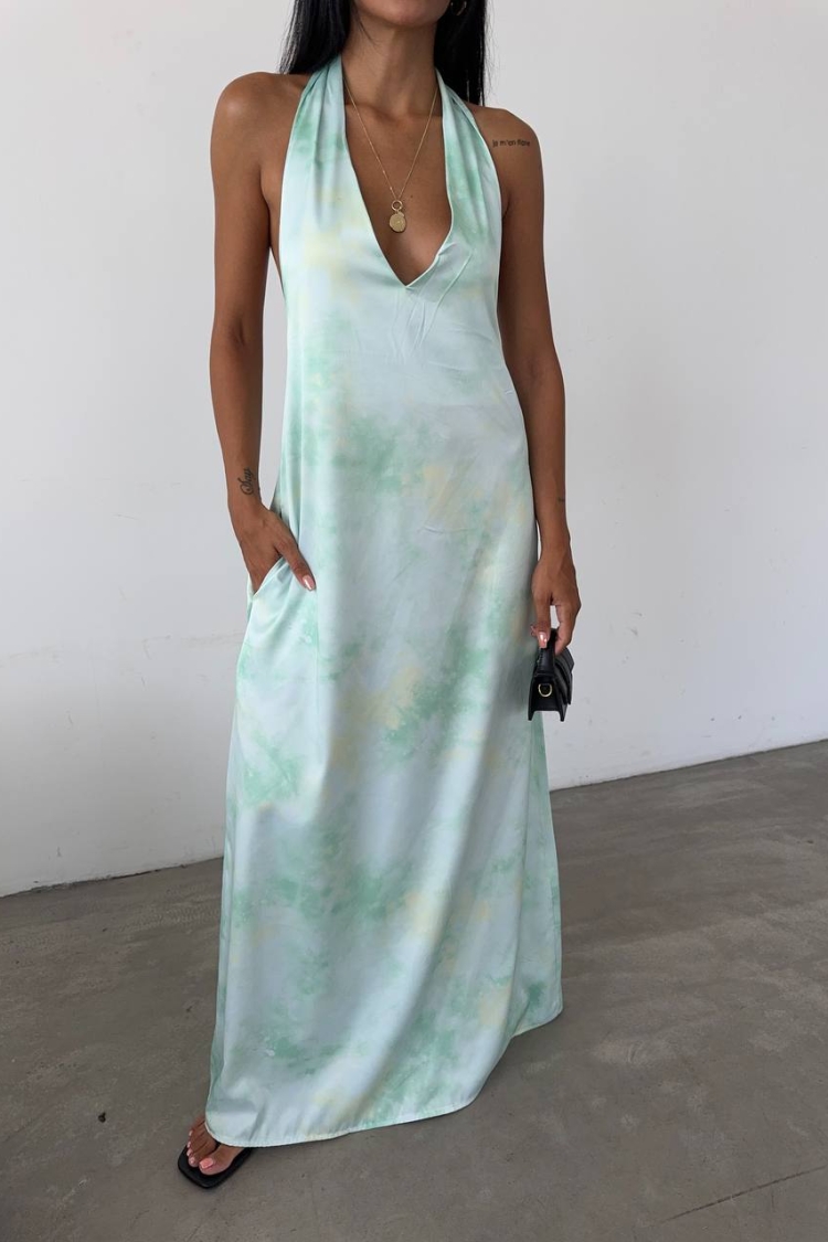 Patterned Maxi Satin Dress - Producer: Fiori - Wholesale Women Clothes - TheBS Women