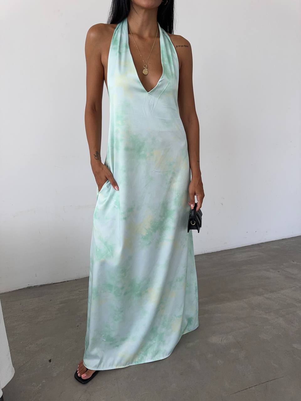 Patterned Maxi Satin Dress - Producer: Fiori - Wholesale Women Clothes - TheBS Women