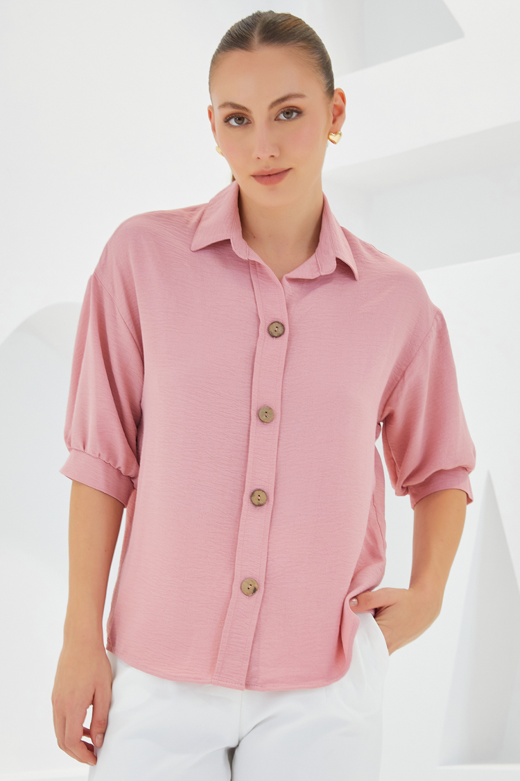 Pink Short Sleeve Oversize Linen Shirt 20240 - Producer: Bigdart - Wholesale Women Clothes - TheBS Women
