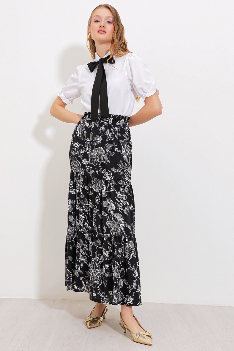 Black Patterned Long Viscose Skirt 1898 - Producer: Bigdart - Wholesale Women Clothes - TheBS Women