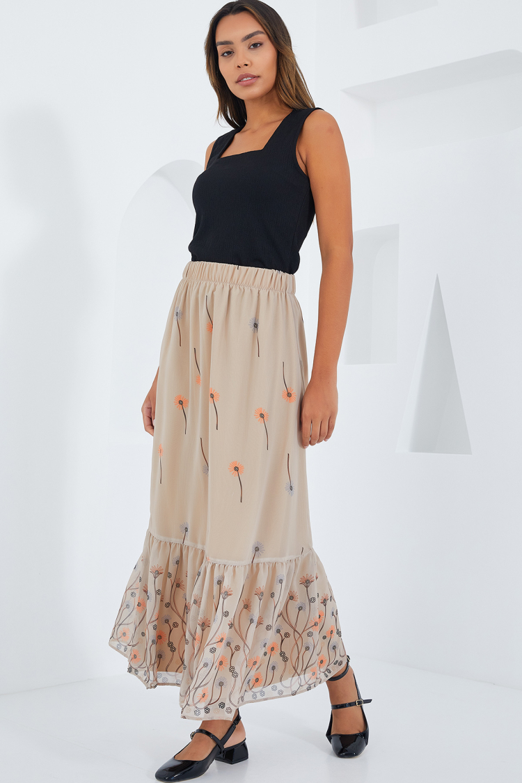 Cream Patterned Chiffon Skirt 8010 - Producer: Bigdart - Wholesale Women Clothes - TheBS Women