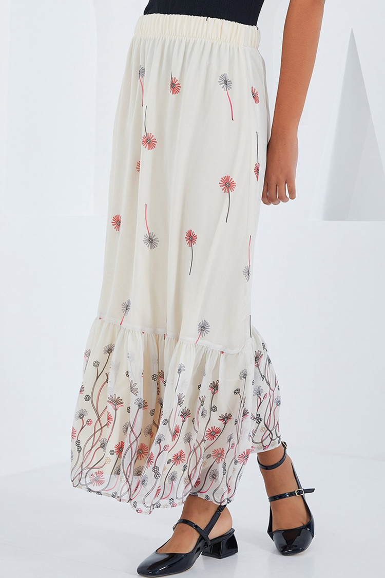 Ecru Patterned Chiffon Skirt 8010 - Producer: Bigdart - Wholesale Women Clothes - TheBS Women