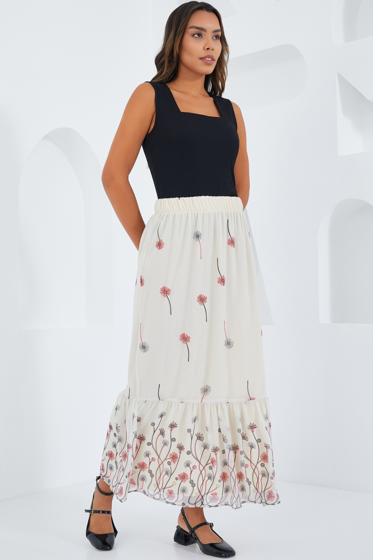 Ecru Patterned Chiffon Skirt 8010 - Producer: Bigdart - Wholesale Women Clothes - TheBS Women