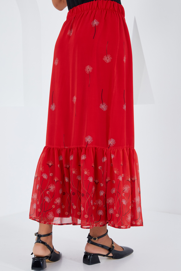 Red Patterned Chiffon Skirt 8010 - Producer: Bigdart - Wholesale Women Clothes - TheBS Women