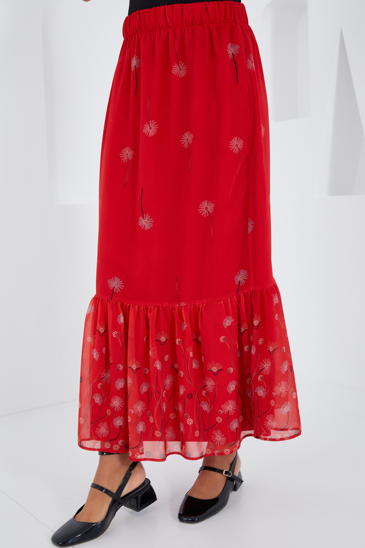 Red Patterned Chiffon Skirt 8010 - Producer: Bigdart - Wholesale Women Clothes - TheBS Women