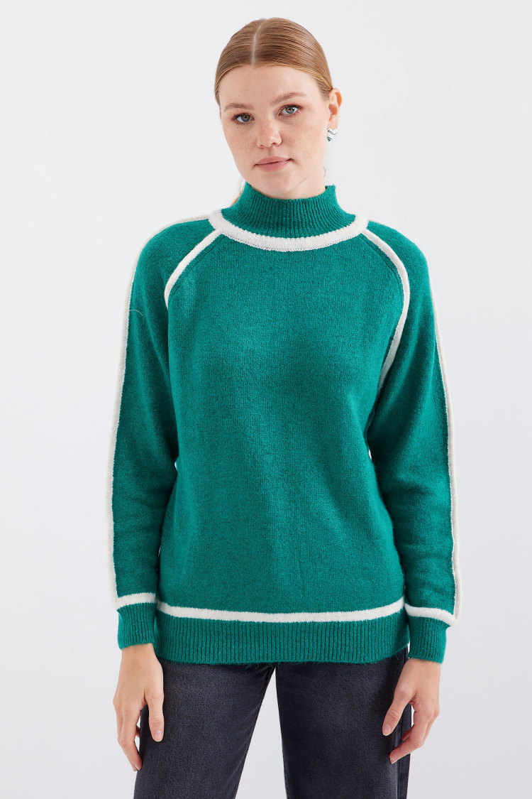 Striped Oversize Knitted Sweater - Emerald - Producer: Bigdart - Wholesale Women Clothes - TheBS Women