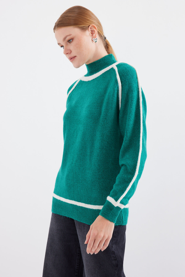 Striped Oversize Knitted Sweater - Emerald - Producer: Bigdart - Wholesale Women Clothes - TheBS Women