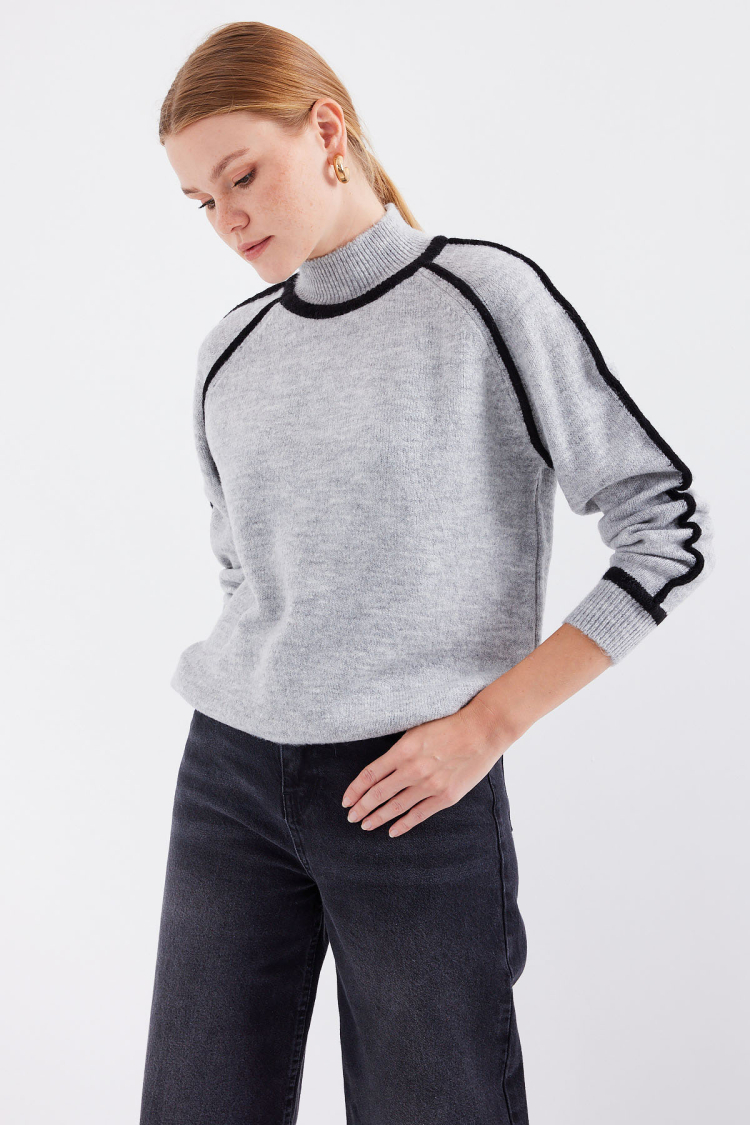 Striped Oversize Knitted Sweater - Gray - Producer: Bigdart - Wholesale Women Clothes - TheBS Women