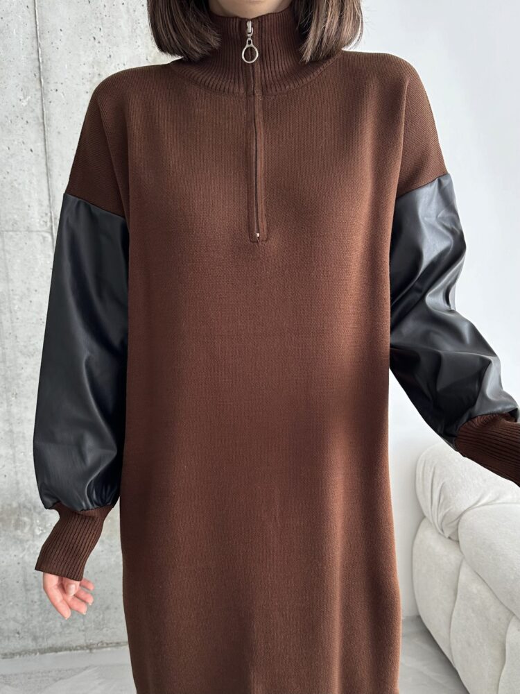 Leather Sleeve Dress - Producer: My Fashion - Wholesale Women Clothes - TheBS Women
