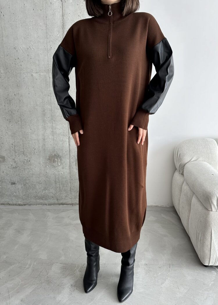 Leather Sleeve Dress - Producer: My Fashion - Wholesale Women Clothes - TheBS Women