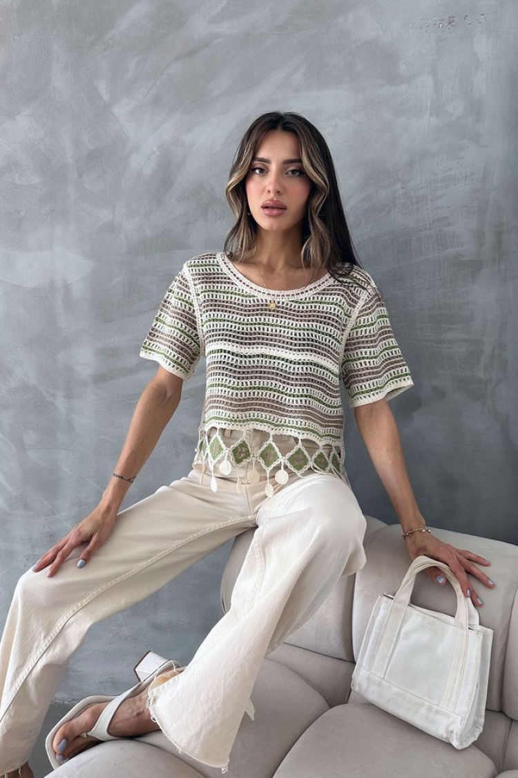 Net Blouse With Pompoms - Producer: Topshow - Wholesale Women Clothes - TheBS Women