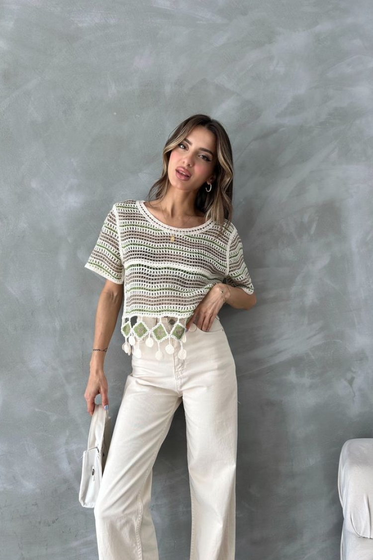 Net Blouse With Pompoms - Producer: Topshow - Wholesale Women Clothes - TheBS Women
