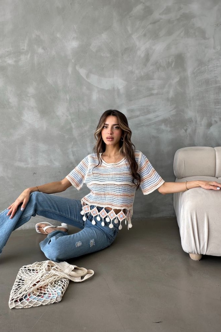Net Blouse With Pompoms - Producer: Topshow - Wholesale Women Clothes - TheBS Women