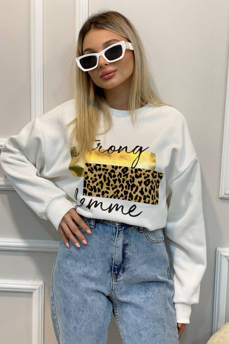 Strong Femme Printed Crew Neck Sweatshirt - Producer: Fiori - Wholesale Women Clothes - TheBS Women