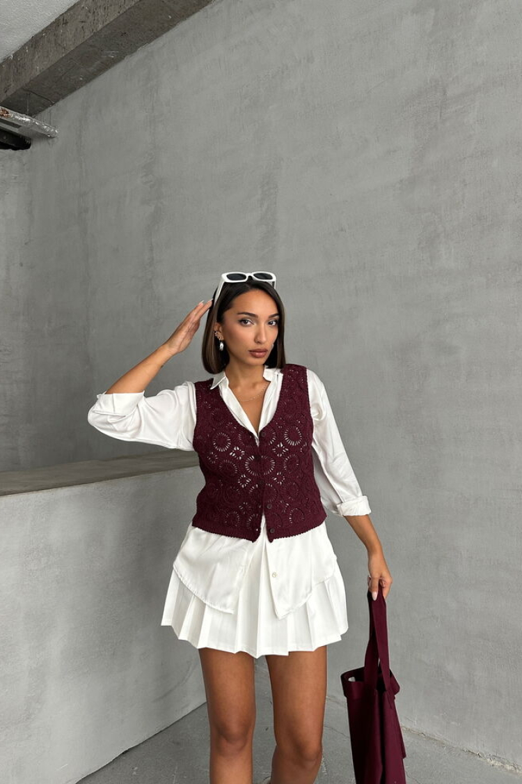 Burgundy Buttoned Lace Vest - Producer: Topshow - Wholesale Women Clothes - TheBS Women