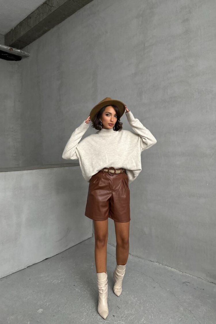 Tan Belted Leather Shorts - Producer: Topshow - Wholesale Women Clothes - TheBS Women