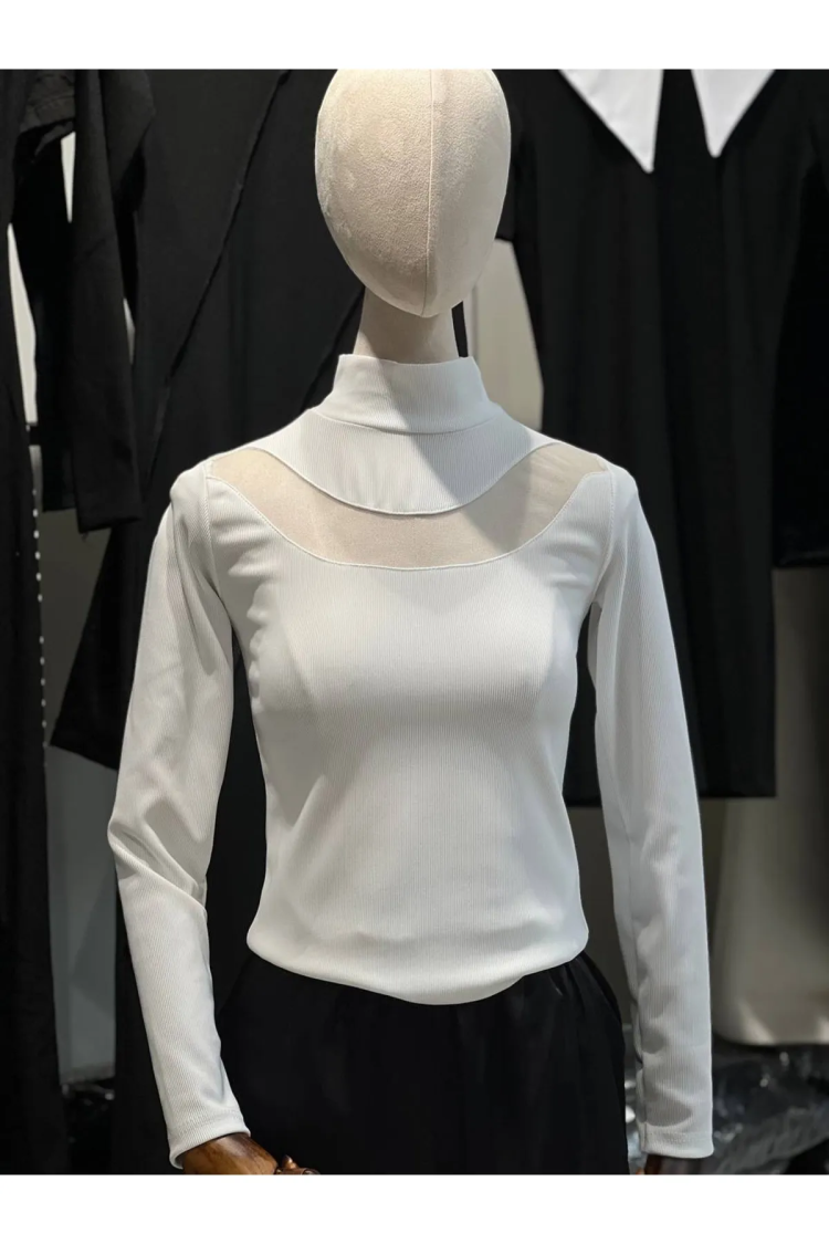 Tulle Detailed Ottoman Fabric Blouse - Producer: Fiori - Wholesale Women Clothes - TheBS Women
