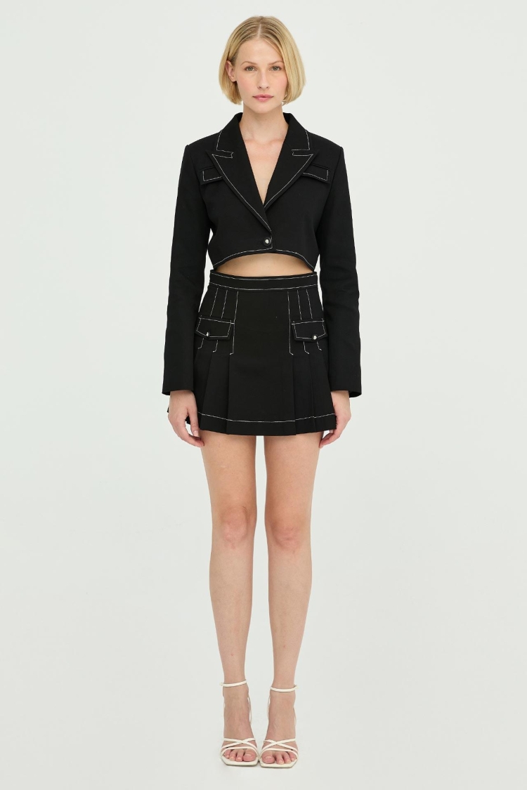 Gabardine Seam Detail Pleated Mini Skirt Black - Producer: Juste - Wholesale Women Clothes - TheBS Women