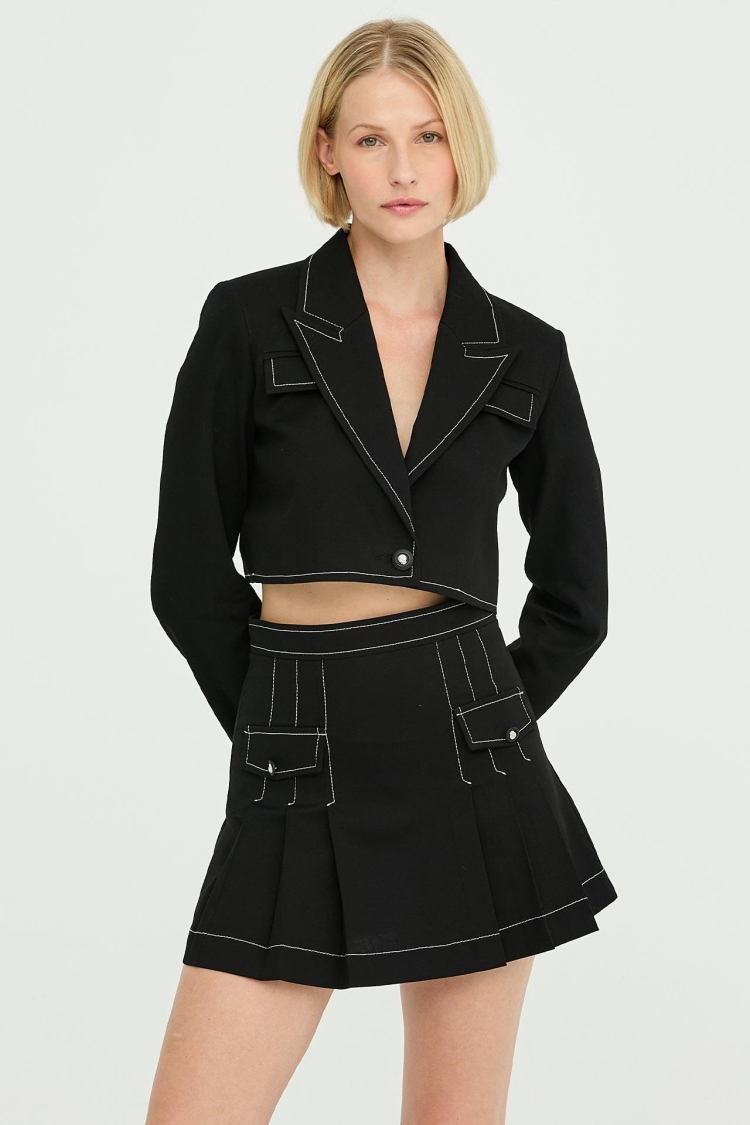 Gabardine Seam Detail Pleated Mini Skirt Black - Producer: Juste - Wholesale Women Clothes - TheBS Women