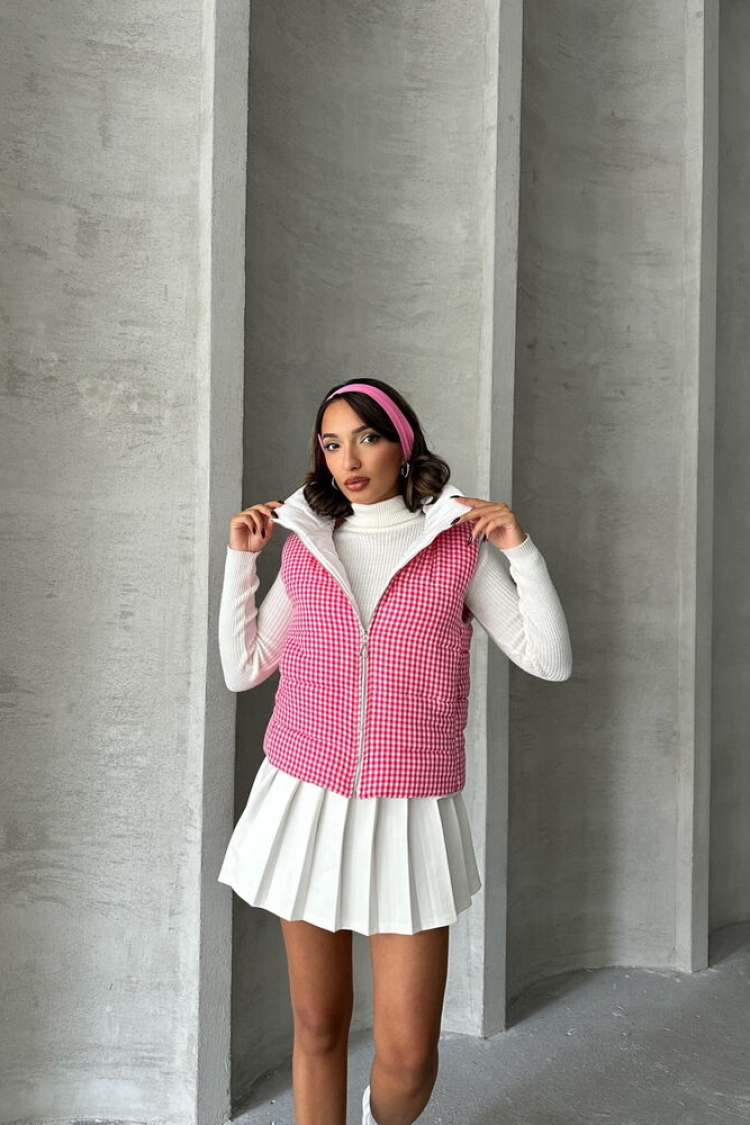 Houndstooth Patterned Fiber Puffer Vest - Producer: Topshow - Wholesale Women Clothes - TheBS Women