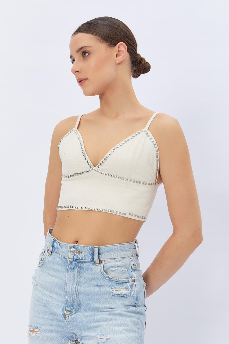 Studded Strappy Crop - Cream - Producer: Reyon - Wholesale Women Clothes - TheBS Women