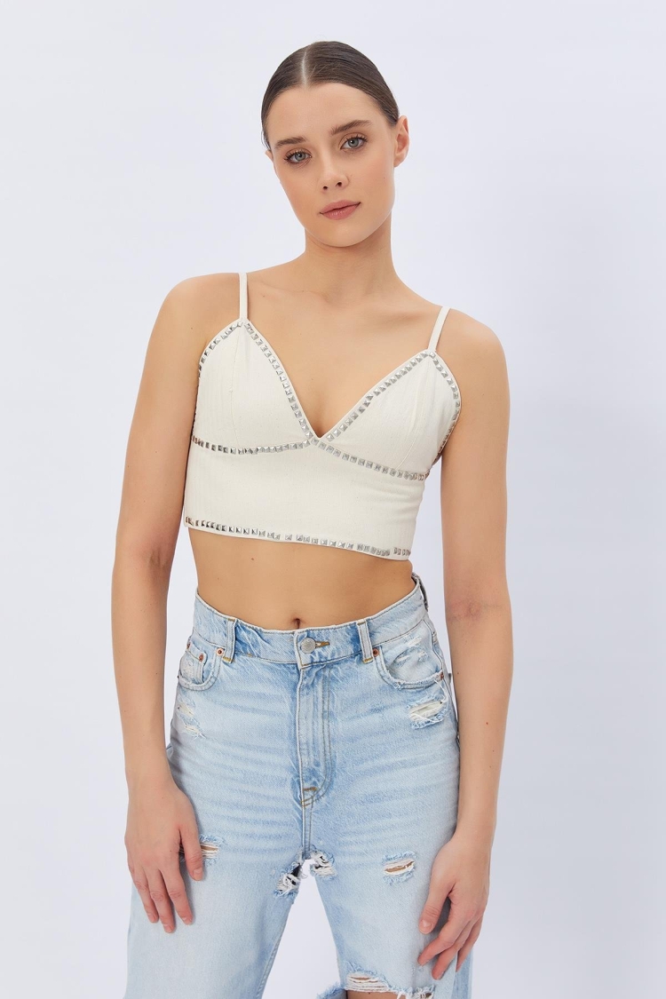 Studded Strappy Crop - Cream - Producer: Reyon - Wholesale Women Clothes - TheBS Women
