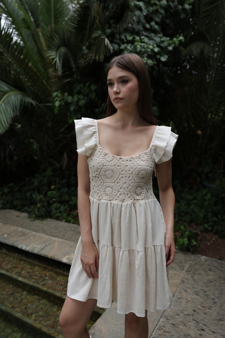 Short Kopanaki Detailed Dress - Ecru - Producer: Reyon - Wholesale Women Clothes - TheBS Women