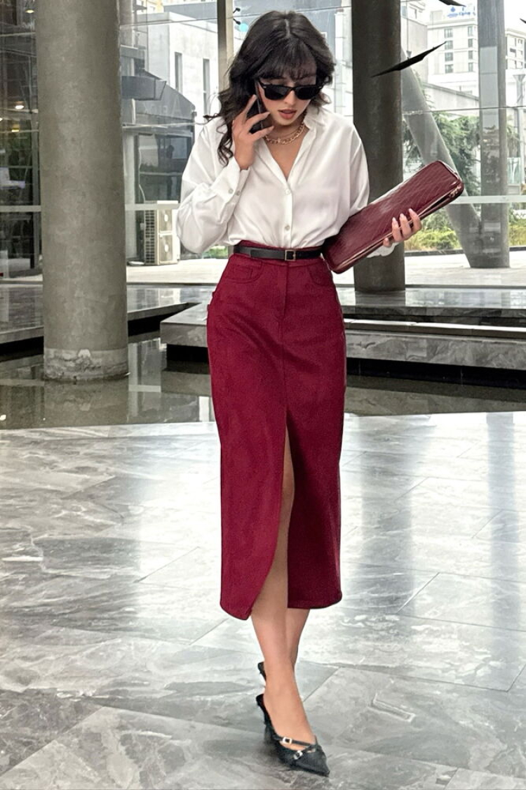 Burgundy Suede Wholesale Skirt - Producer: Topshow - Wholesale Women Clothes - TheBS Women