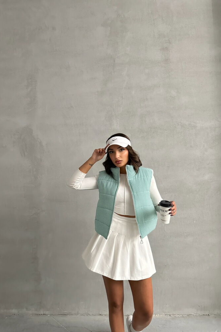 Gingham Pattern Fiber Puffer Vest - Producer: Topshow - Wholesale Women Clothes - TheBS Women