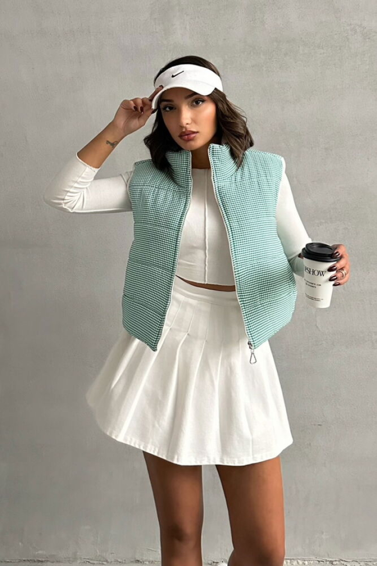 Gingham Pattern Fiber Puffer Vest - Producer: Topshow - Wholesale Women Clothes - TheBS Women