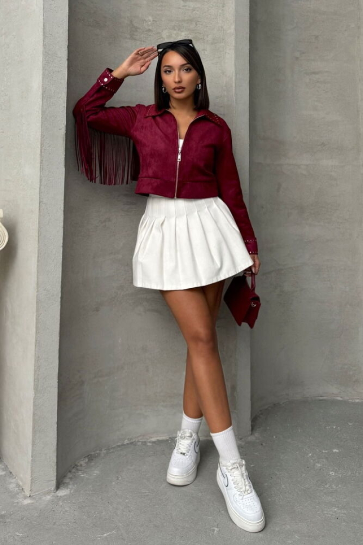Burgundy Tassel Drop Wholesale Coat - Producer: Topshow - Wholesale Women Clothes - TheBS Women