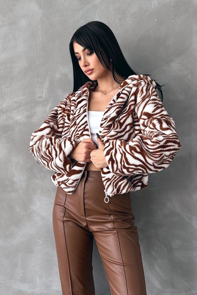 Zebra Printed Plush Coat - Ecru & - Producer: Topshow - Wholesale Women Clothes - TheBS Women