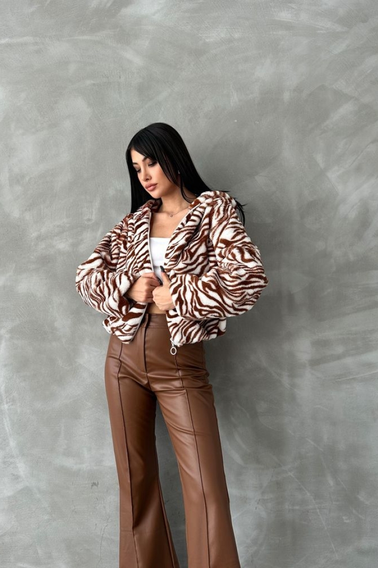 Zebra Printed Plush Coat - Ecru & - Producer: Topshow - Wholesale Women Clothes - TheBS Women