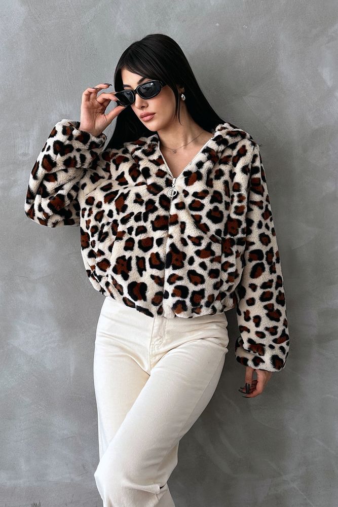 Leopard Printed Plush Coat - Stone & - Producer: Topshow - Wholesale Women Clothes - TheBS Women
