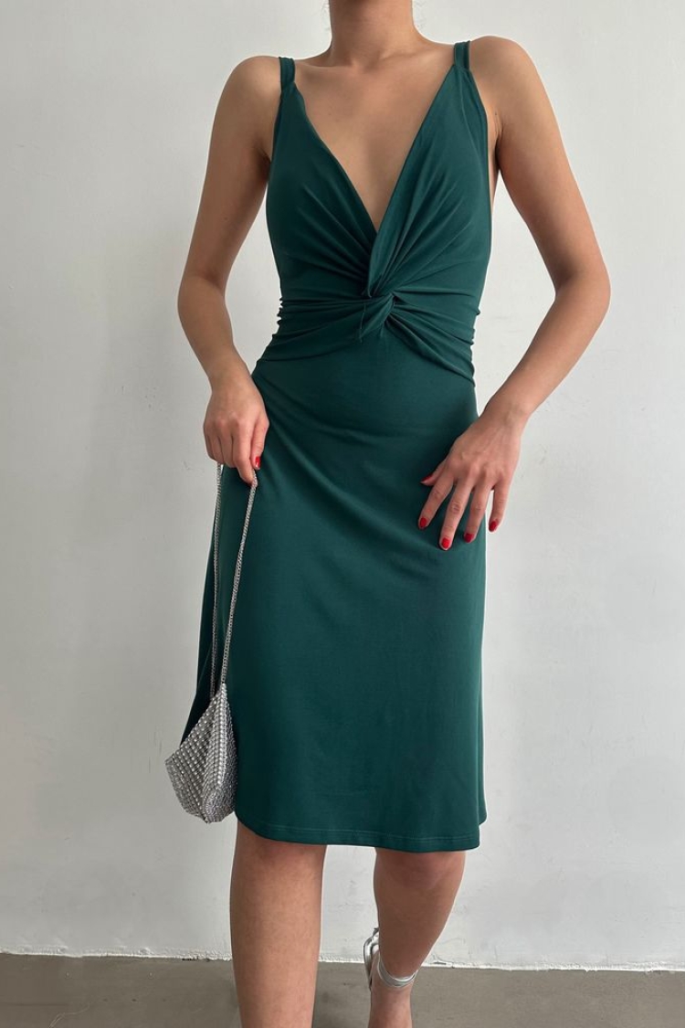 Petrol Strap V-Neck Above Knee Dress - Producer: Topshow - Wholesale Women Clothes - TheBS Women