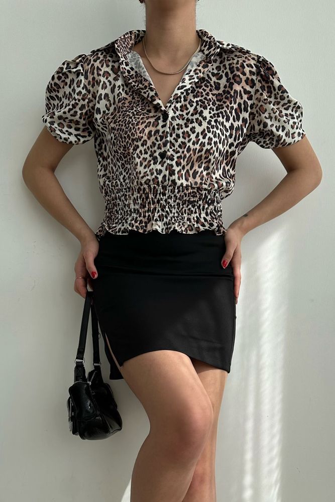 Small Leopard Waist Gipeli Ouzu Pleated Shirt - Producer: Topshow - Wholesale Women Clothes - TheBS Women
