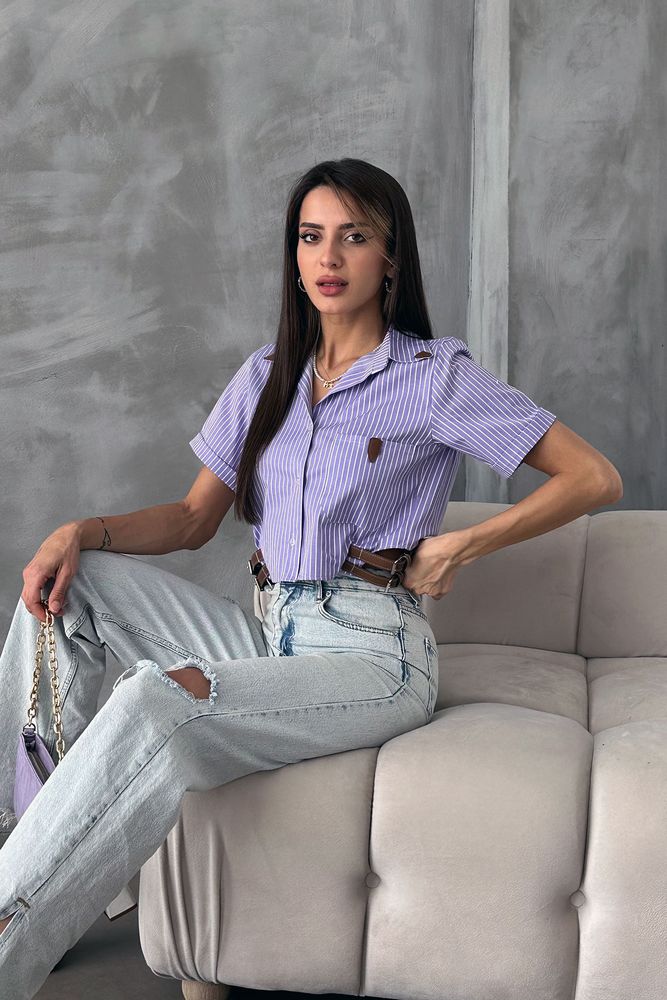 Striped Belt Detailed Striped Shirt - Producer: Topshow - Wholesale Women Clothes - TheBS Women