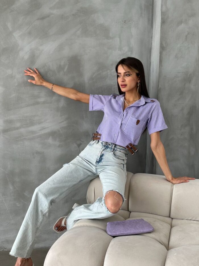 Striped Belt Detailed Striped Shirt - Producer: Topshow - Wholesale Women Clothes - TheBS Women