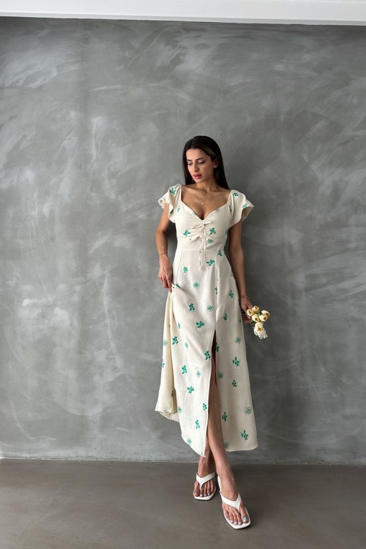 Ruffled Sleeve Tie Dress - Ecru & - Producer: Topshow - Wholesale Women Clothes - TheBS Women