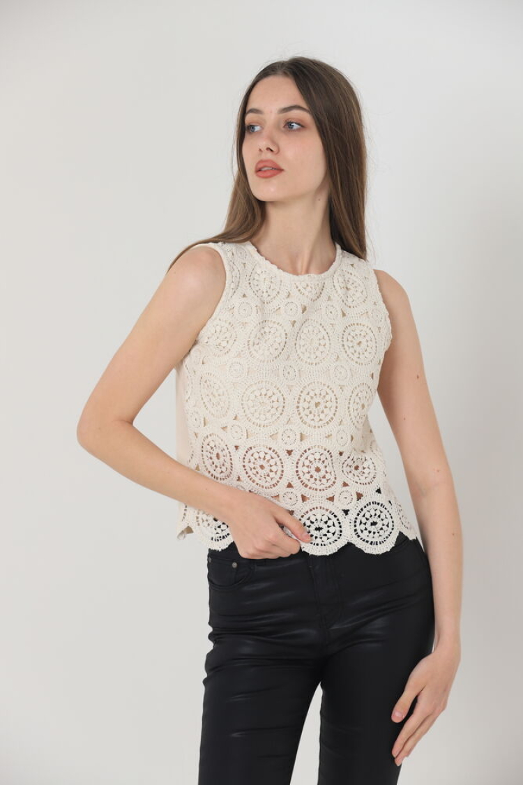 Zero Sleeve Crew Neck Lace Blouse - Producer: Topshow - Wholesale Women Clothes - TheBS Women
