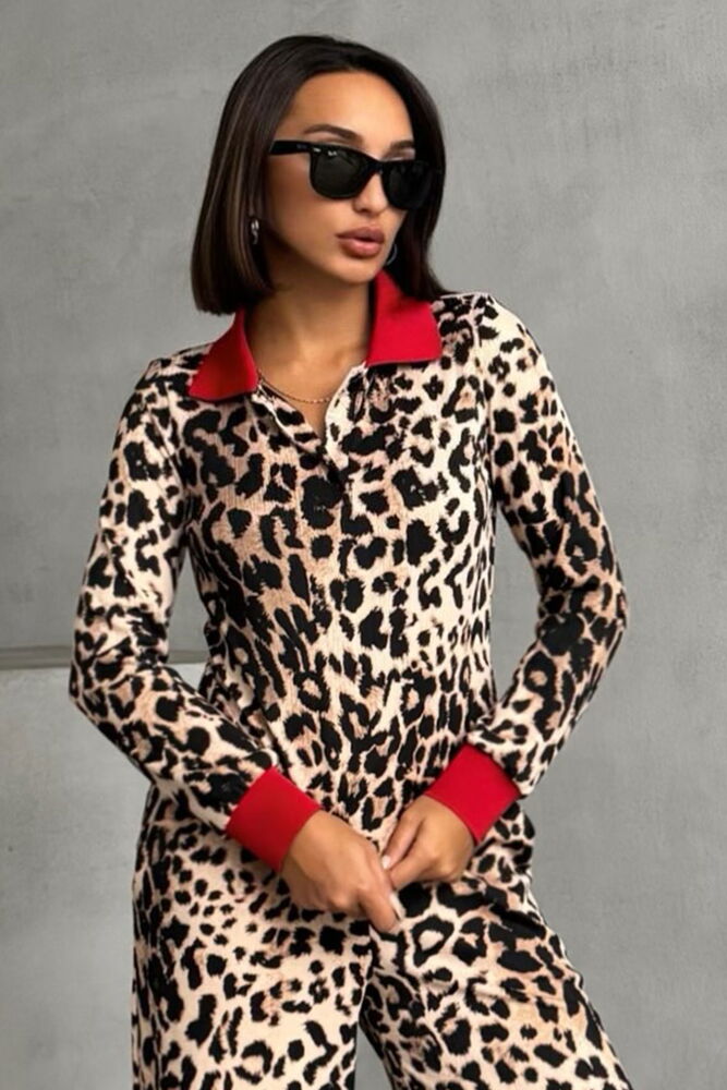 Leopard Patterned Polo Neck Blouse - Producer: Topshow - Wholesale Women Clothes - TheBS Women